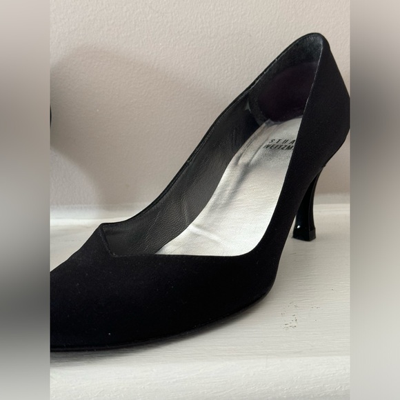 Stuart Weitzman Black Pumps nylon 5 1/2 M office street point toe heel wedding - Picture 3 of 10
